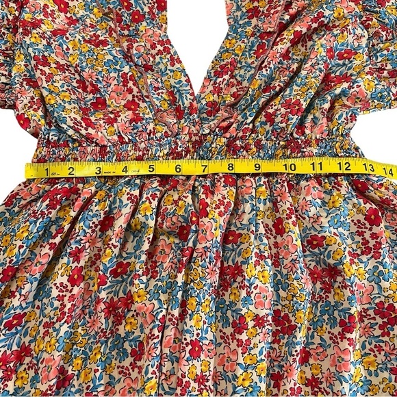 Gold & Silver Paris Ditzy Floral  Flutter Sleeves Smocked Waist Coquette 12 - Picture 11 of 15